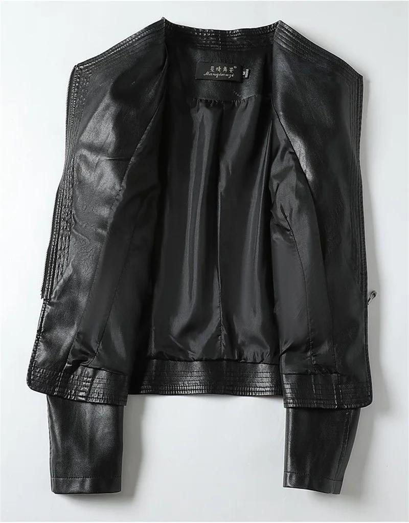 2023 Autumn Winter Sheepskin Jacket Women Short Coat Slim Inclined Zipper Casual Tops Lady Small Outerwear Leather Blazer Coats