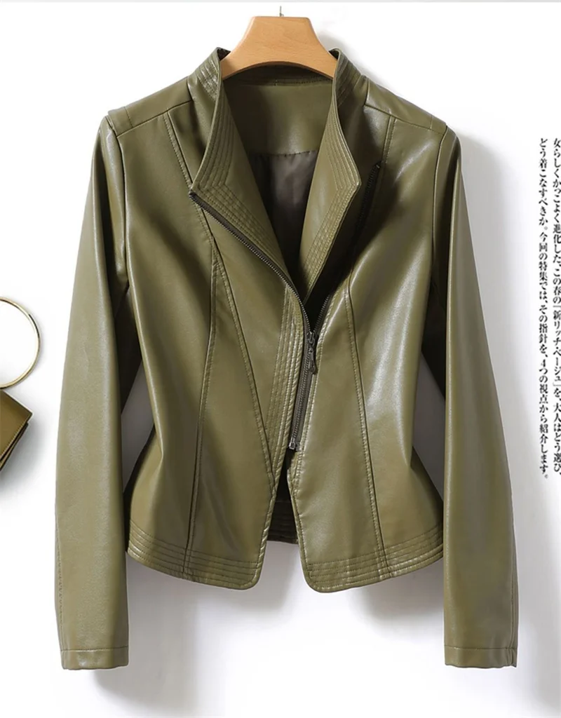 2023 Autumn Winter Sheepskin Jacket Women Short Coat Slim Inclined Zipper Casual Tops Lady Small Outerwear Leather Blazer Coats