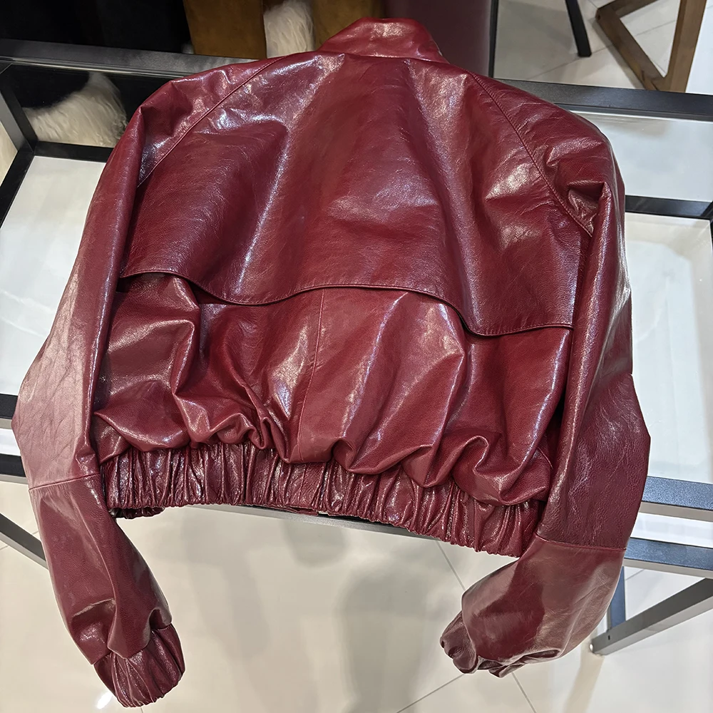 YOLOAgain Oversized Suede Leather Cropped Jacket Coat Women Drop-shoulder Dark Brown Genuine Leather Jacket Coat 2025 Autumn