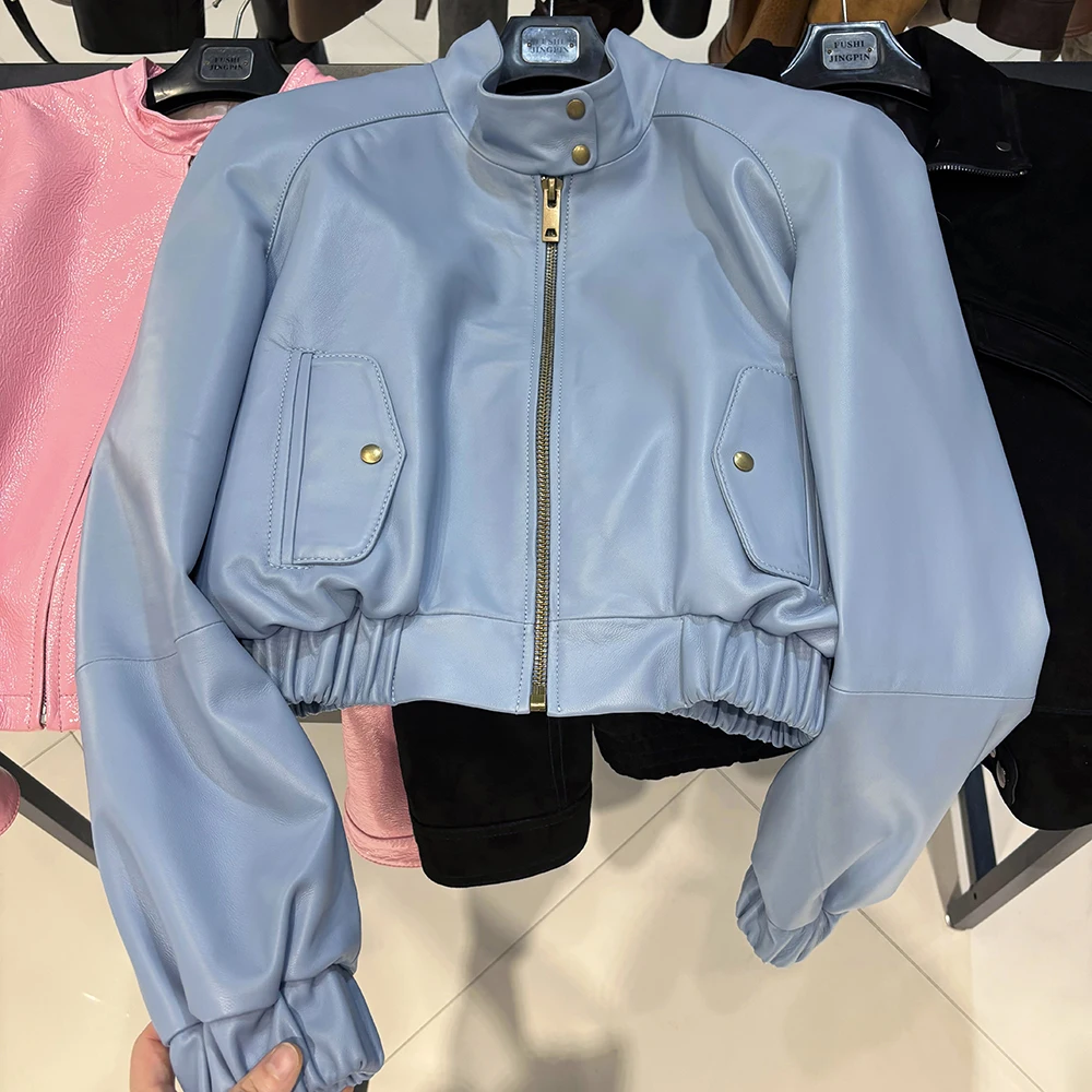 YOLOAgain Oversized Suede Leather Cropped Jacket Coat Women Drop-shoulder Dark Brown Genuine Leather Jacket Coat 2025 Autumn