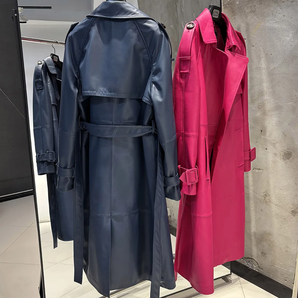 YOLOAgain High Quality Real Leather Trench Coat Women Genuine Leather Jacket Windbreak Female