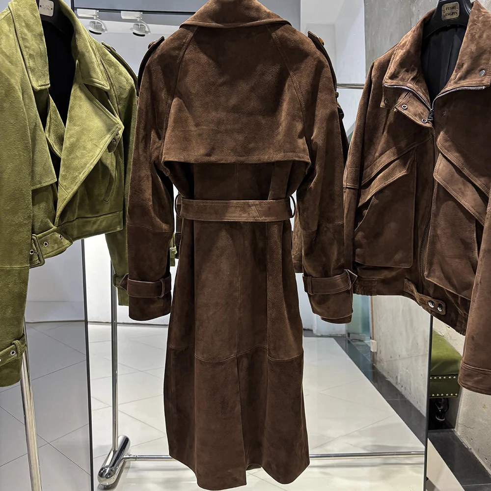 YOLOAgain High Quality Real Leather Trench Coat Women Genuine Leather Jacket Windbreak Female