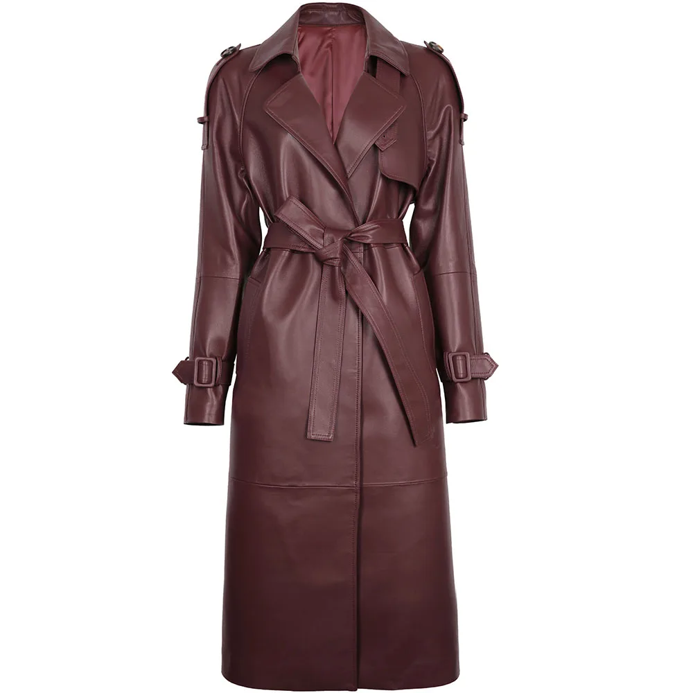 YOLOAgain High Quality Real Leather Trench Coat Women Genuine Leather Jacket Windbreak Female