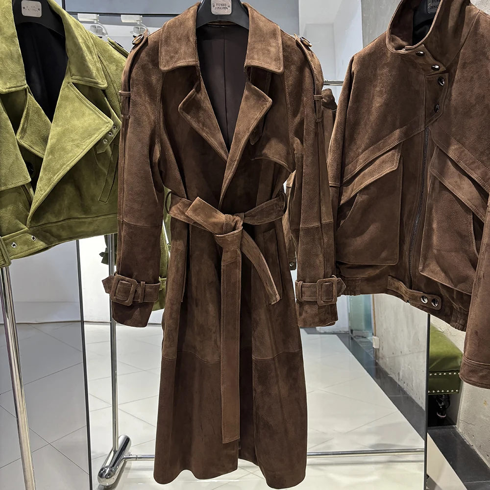 YOLOAgain High Quality Real Leather Trench Coat Women Genuine Leather Jacket Windbreak Female