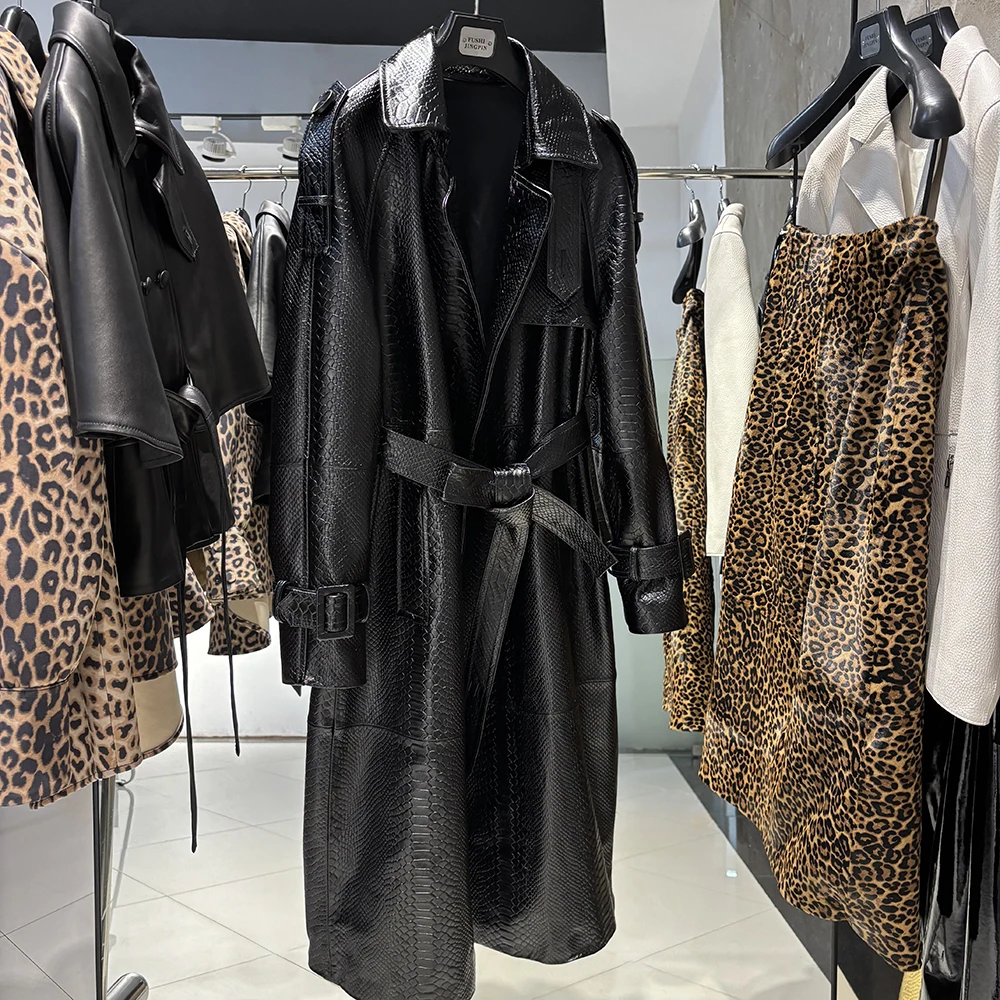 YOLOAgain High Quality Real Leather Trench Coat Women Genuine Leather Jacket Windbreak Female
