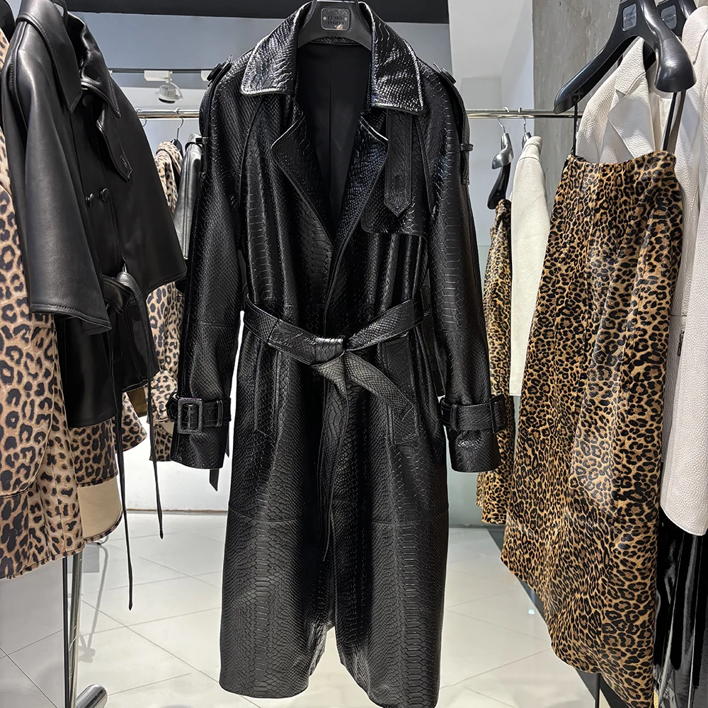 YOLOAgain High Quality Real Leather Trench Coat Women Genuine Leather Jacket Windbreak Female