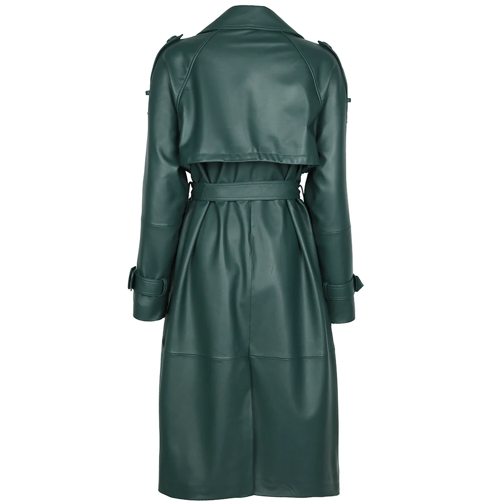 YOLOAgain High Quality Real Leather Trench Coat Women Genuine Leather Jacket Windbreak Female