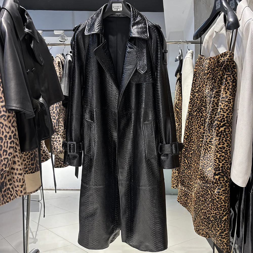 YOLOAgain High Quality Real Leather Trench Coat Women Genuine Leather Jacket Windbreak Female