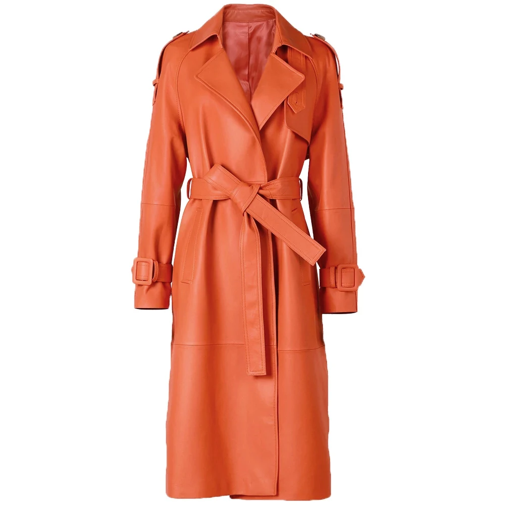 YOLOAgain High Quality Real Leather Trench Coat Women Genuine Leather Jacket Windbreak Female