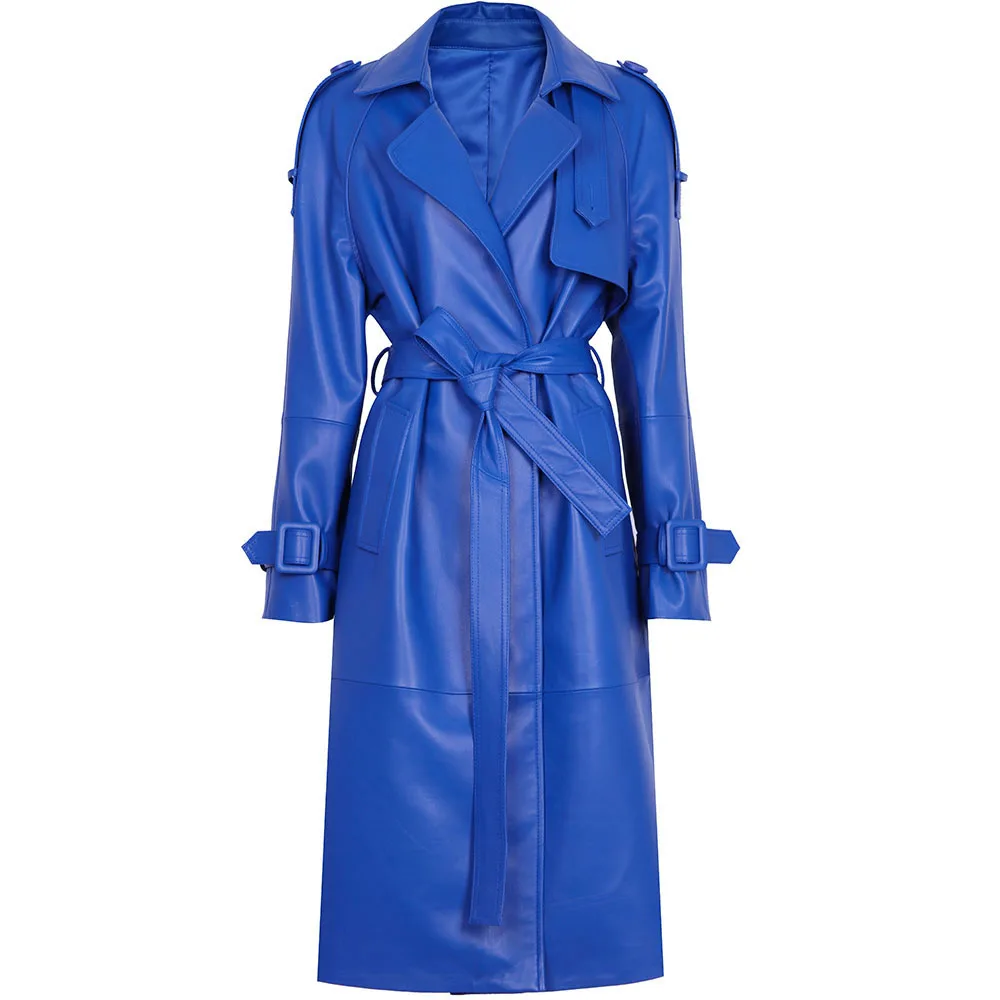 YOLOAgain High Quality Real Leather Trench Coat Women Genuine Leather Jacket Windbreak Female