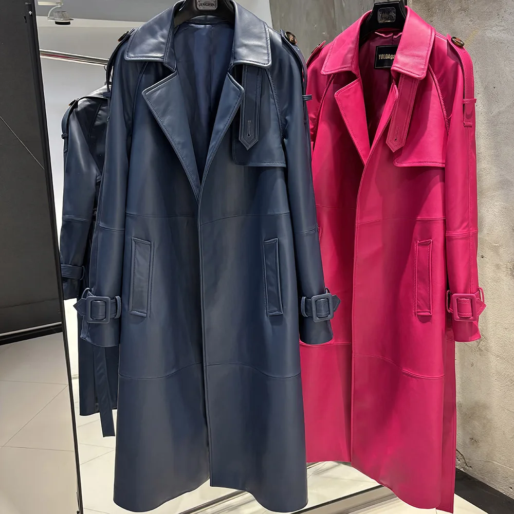 YOLOAgain High Quality Real Leather Trench Coat Women Genuine Leather Jacket Windbreak Female