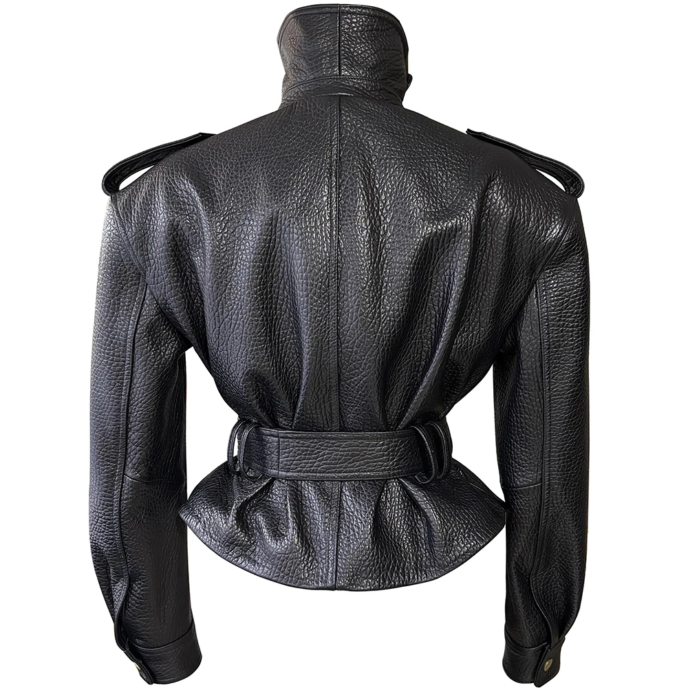 YOLOAgain Real Leather Jacket Coat Women With Belt Genuine Sheepskin Brown Leather Jacket Ladies