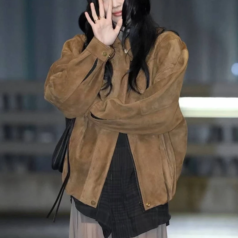 Natural Leather Women Lambskin Leather Jacket Long Sleeves 100% Sheepskin Leather Coat H723