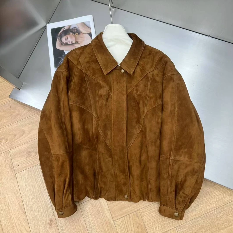 Natural Leather Women Lambskin Leather Jacket Long Sleeves 100% Sheepskin Leather Coat H723