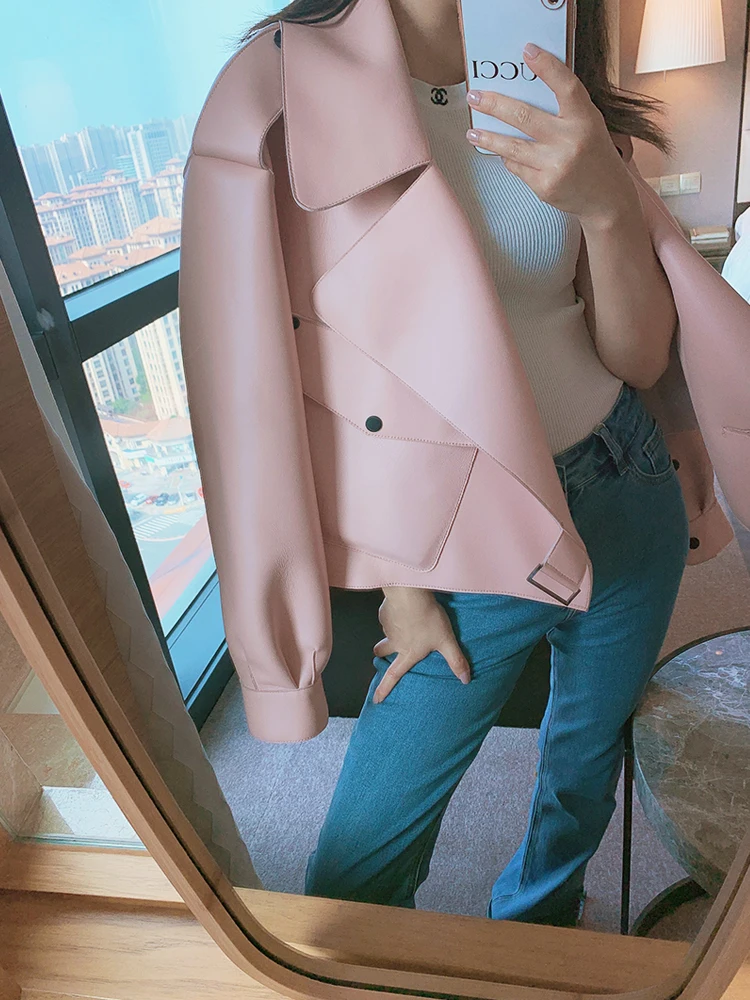 OFTBUY 2022 Genuine Leather Jacket Women Real Sheepshin Leather Coat Spring Autumn New Fashion Real Leather Jacket Loose Casual