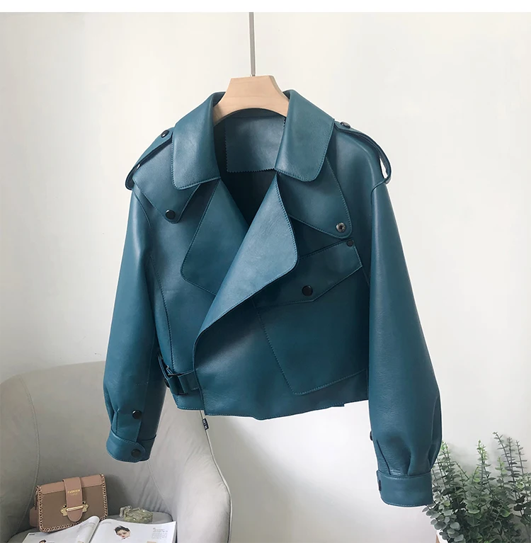 OFTBUY 2022 Genuine Leather Jacket Women Real Sheepshin Leather Coat Spring Autumn New Fashion Real Leather Jacket Loose Casual