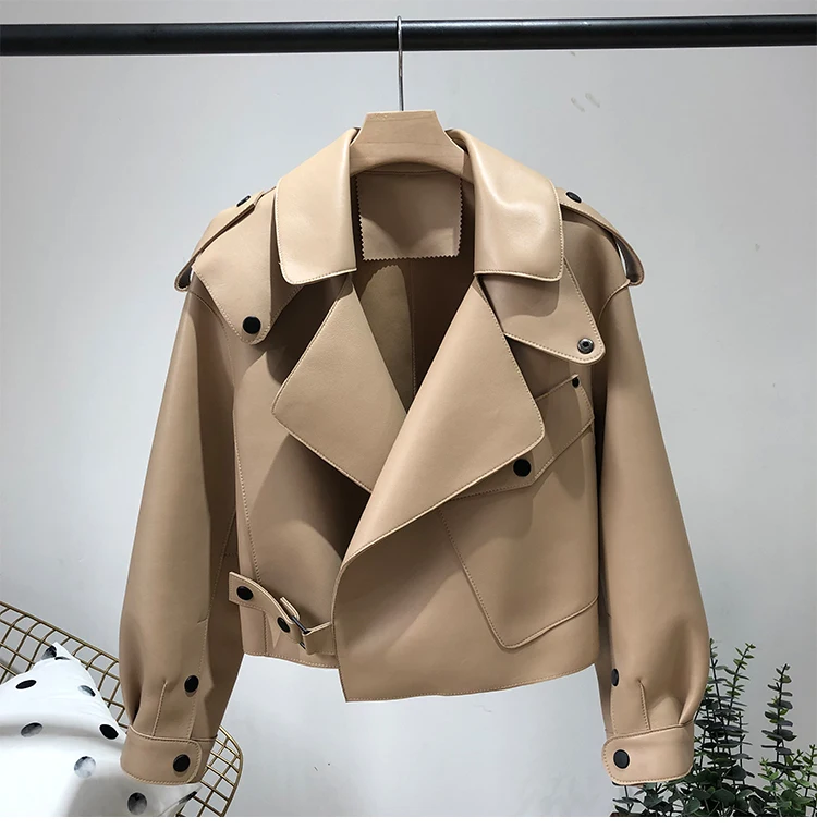 OFTBUY 2022 Genuine Leather Jacket Women Real Sheepshin Leather Coat Spring Autumn New Fashion Real Leather Jacket Loose Casual