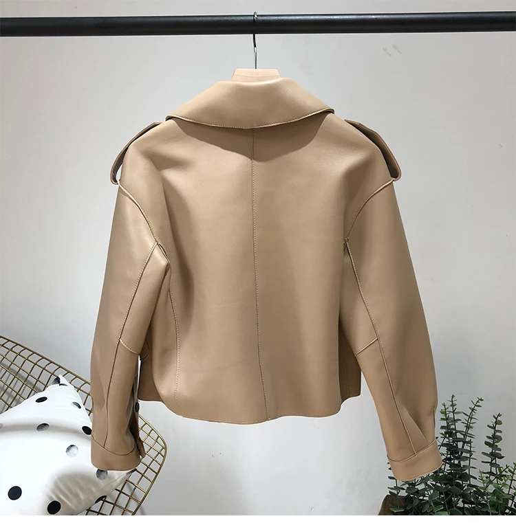 OFTBUY 2022 Genuine Leather Jacket Women Real Sheepshin Leather Coat Spring Autumn New Fashion Real Leather Jacket Loose Casual