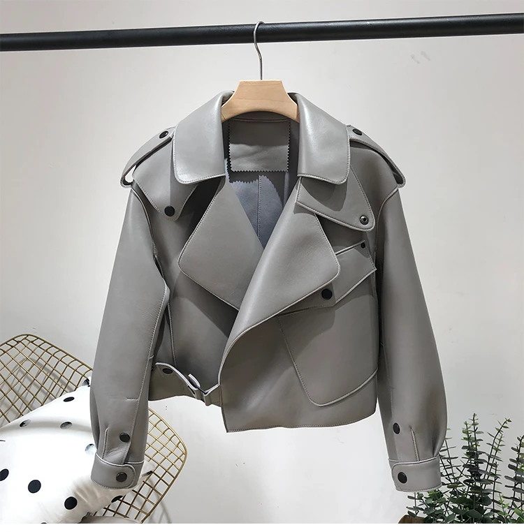 OFTBUY 2022 Genuine Leather Jacket Women Real Sheepshin Leather Coat Spring Autumn New Fashion Real Leather Jacket Loose Casual