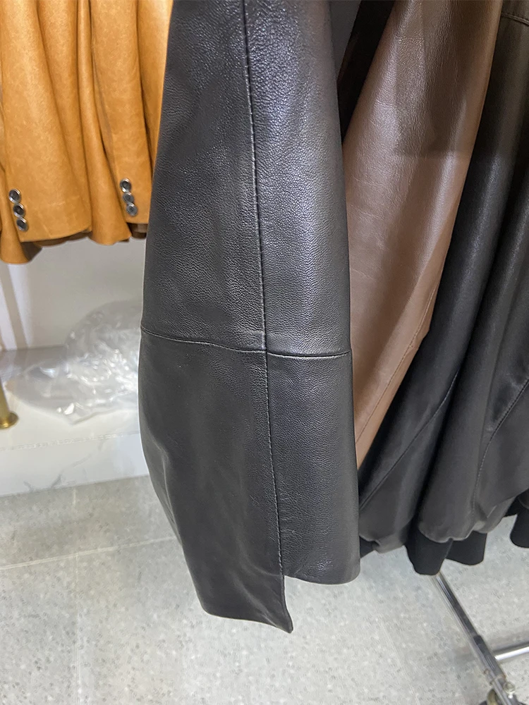 Women Spring Genuine Sheepskin Leather Autumn Fashion Classic Black Real Leather Jacket Oversize Loose Real Leather Coat