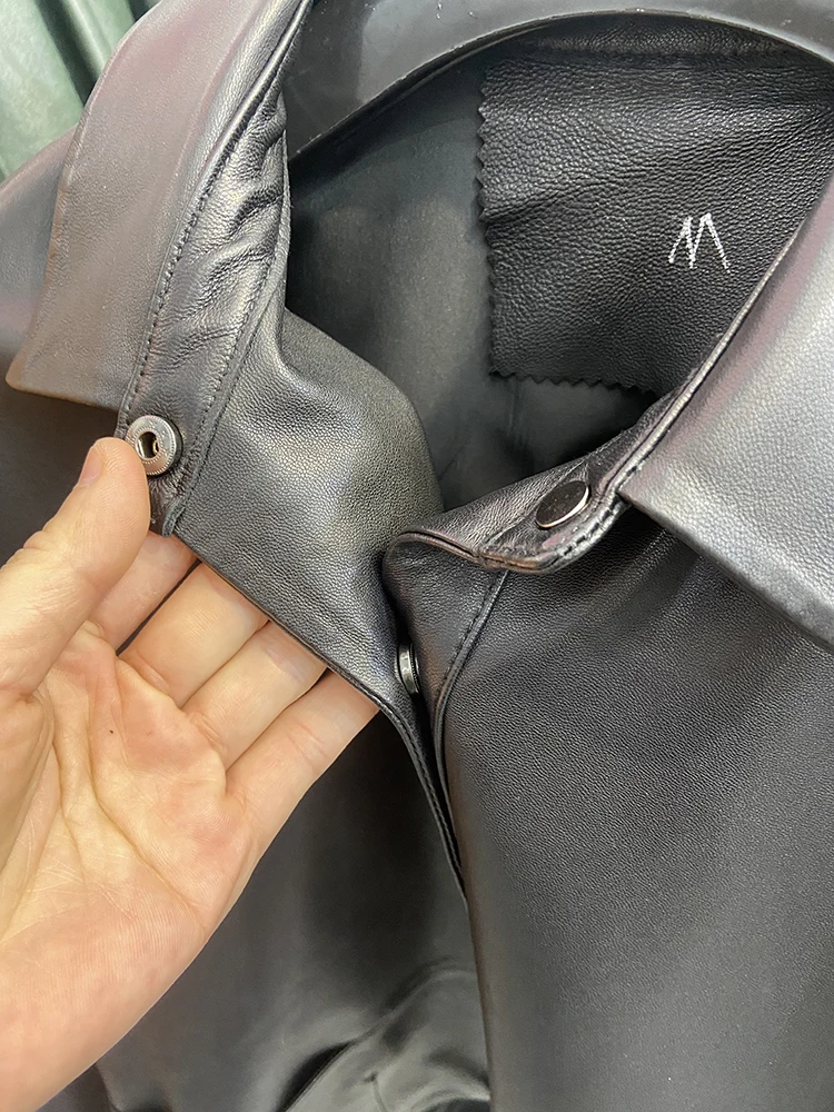 Women Spring Genuine Sheepskin Leather Autumn Fashion Classic Black Real Leather Jacket Oversize Loose Real Leather Coat