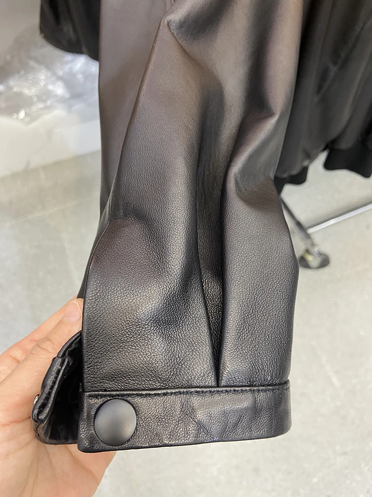 Women Spring Genuine Sheepskin Leather Autumn Fashion Classic Black Real Leather Jacket Oversize Loose Real Leather Coat