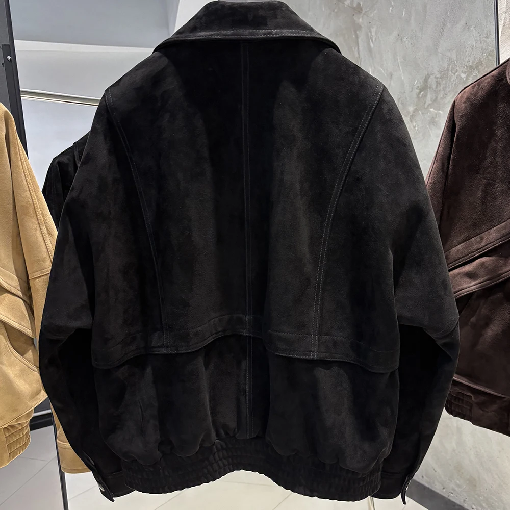 YOLOAgain Chocolate Brown Suede Jacket Women Real Leather Jacket Female