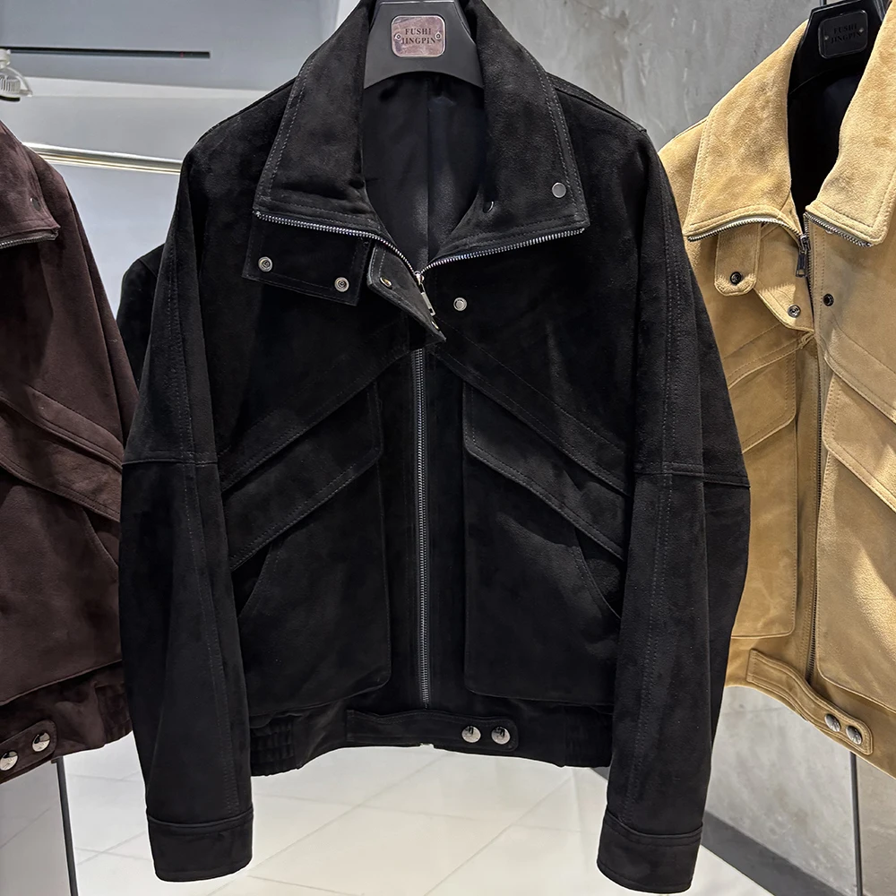 YOLOAgain Chocolate Brown Suede Jacket Women Real Leather Jacket Female