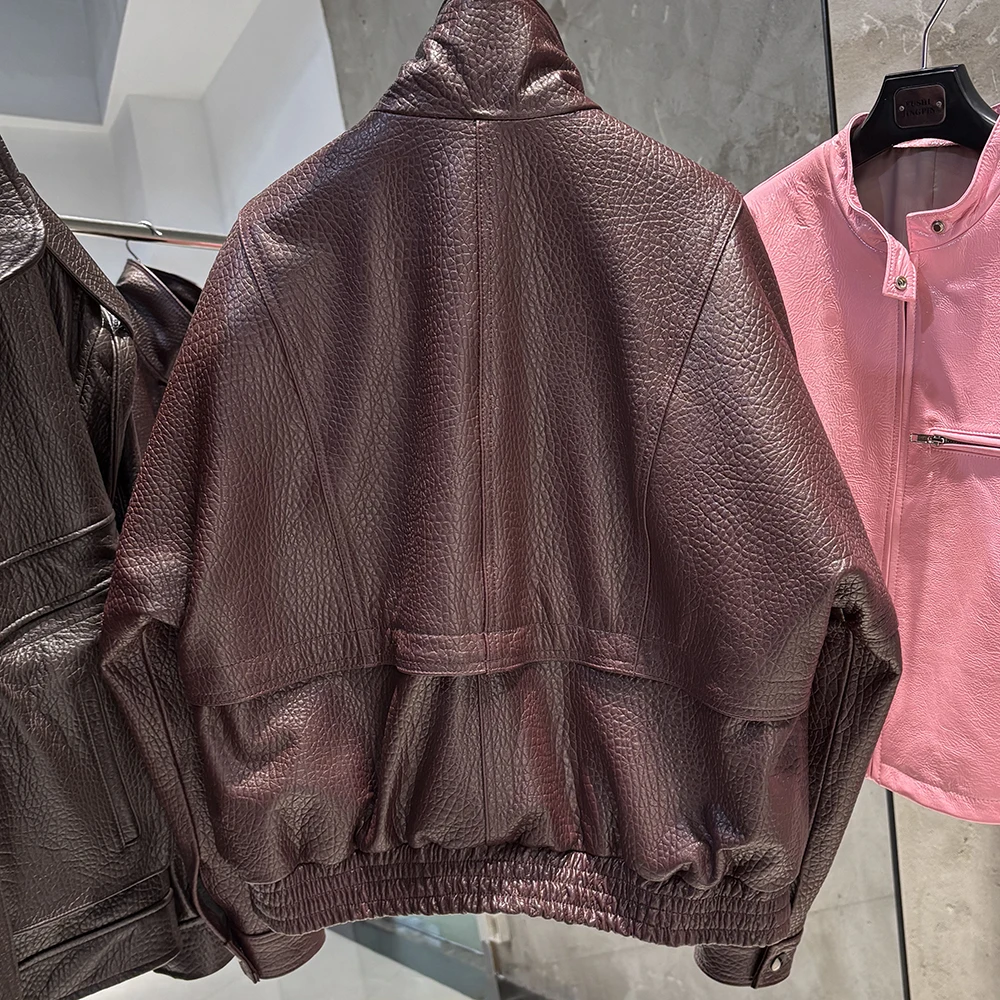 YOLOAgain Chocolate Brown Suede Jacket Women Real Leather Jacket Female