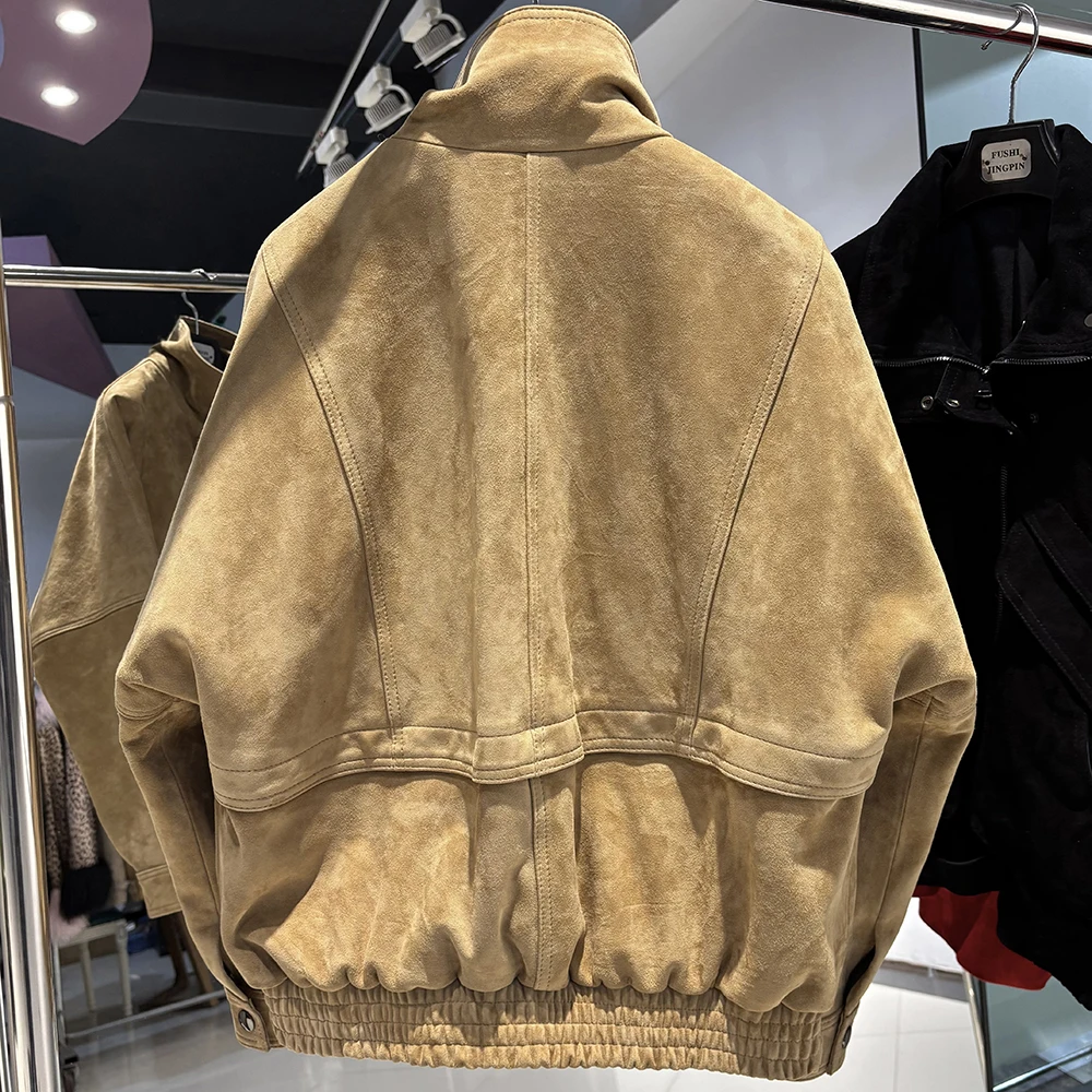 YOLOAgain Chocolate Brown Suede Jacket Women Real Leather Jacket Female