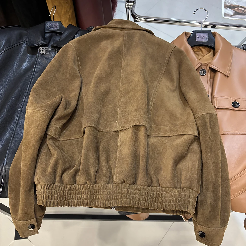 YOLOAgain Chocolate Brown Suede Jacket Women Real Leather Jacket Female