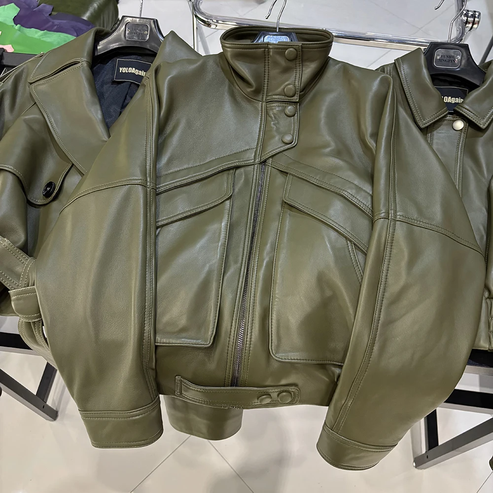 YOLOAgain Chocolate Brown Suede Jacket Women Real Leather Jacket Female