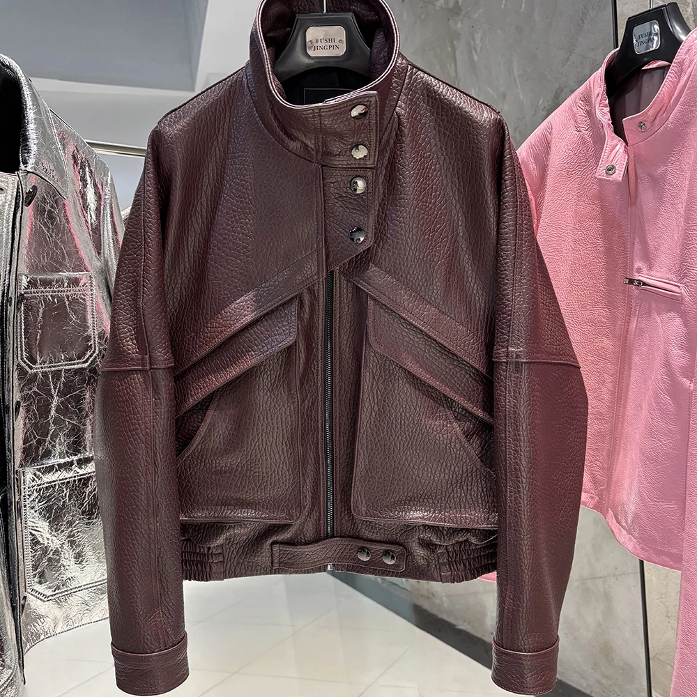 YOLOAgain Chocolate Brown Suede Jacket Women Real Leather Jacket Female