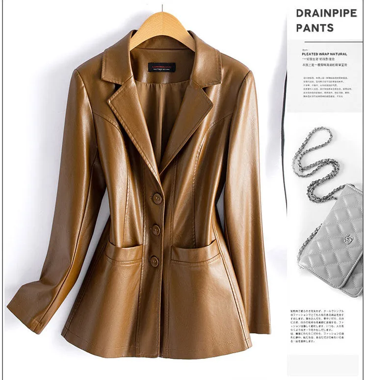 Fashion Sheepskin Jackets Women Casual Short Real Leather Coats 2025 New Long Sleeve Covered Button Elastic Waist Jackets Female