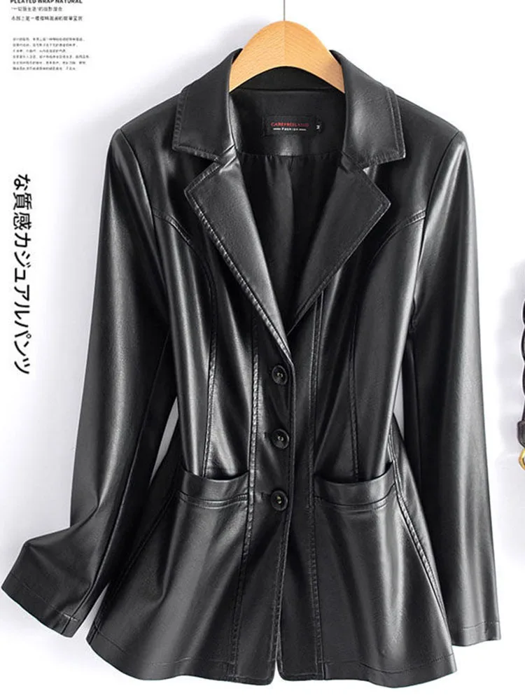 Fashion Sheepskin Jackets Women Casual Short Real Leather Coats 2025 New Long Sleeve Covered Button Elastic Waist Jackets Female