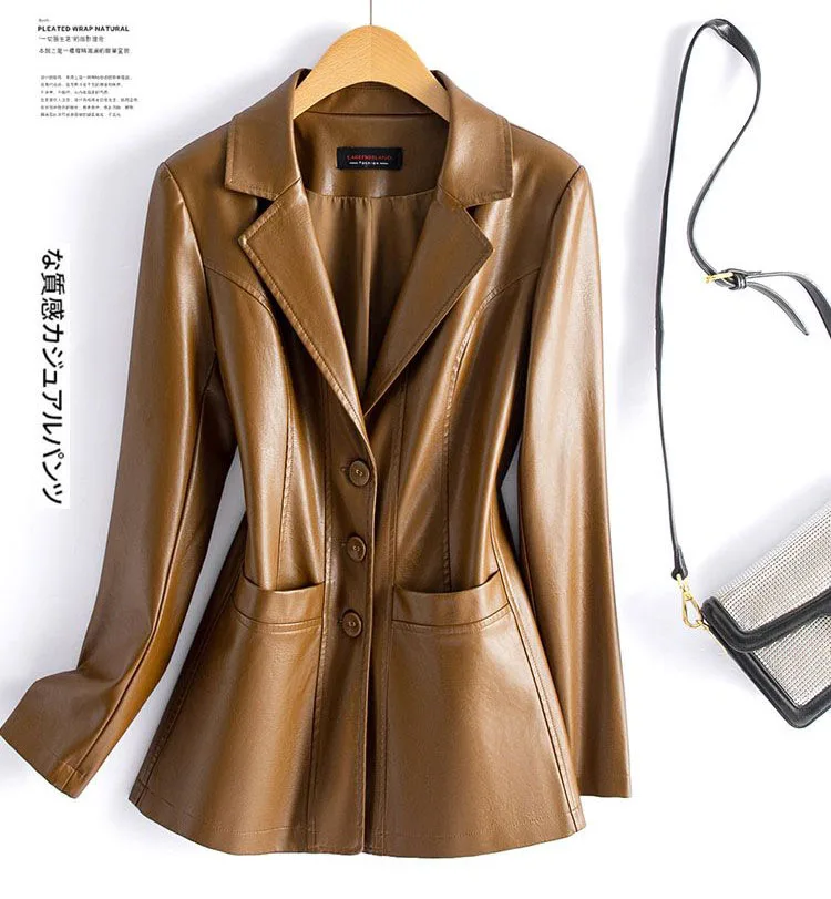 Fashion Sheepskin Jackets Women Casual Short Real Leather Coats 2025 New Long Sleeve Covered Button Elastic Waist Jackets Female