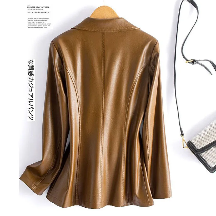Fashion Sheepskin Jackets Women Casual Short Real Leather Coats 2025 New Long Sleeve Covered Button Elastic Waist Jackets Female