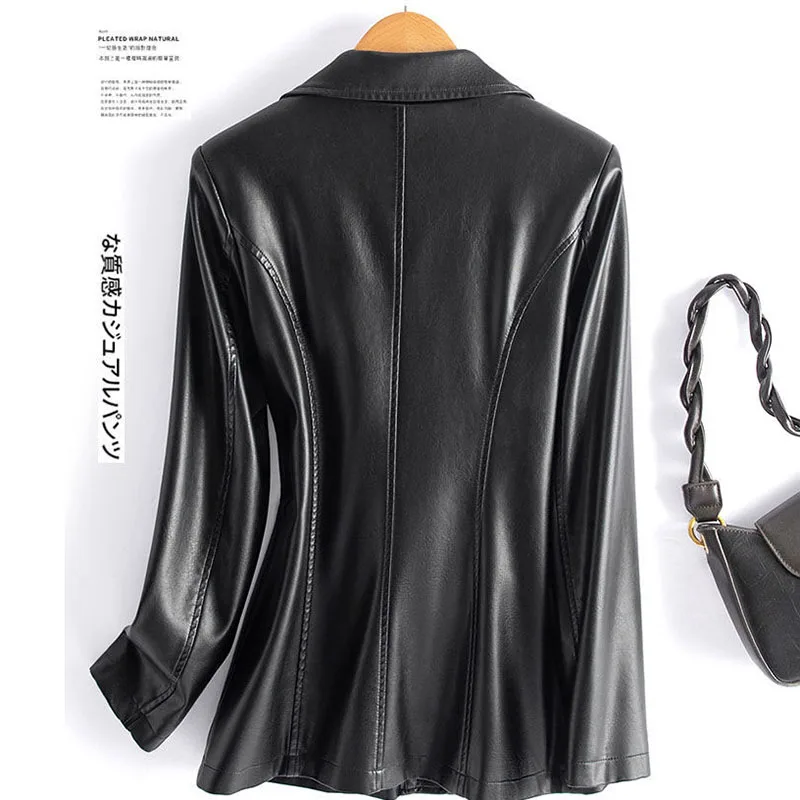 Fashion Sheepskin Jackets Women Casual Short Real Leather Coats 2025 New Long Sleeve Covered Button Elastic Waist Jackets Female