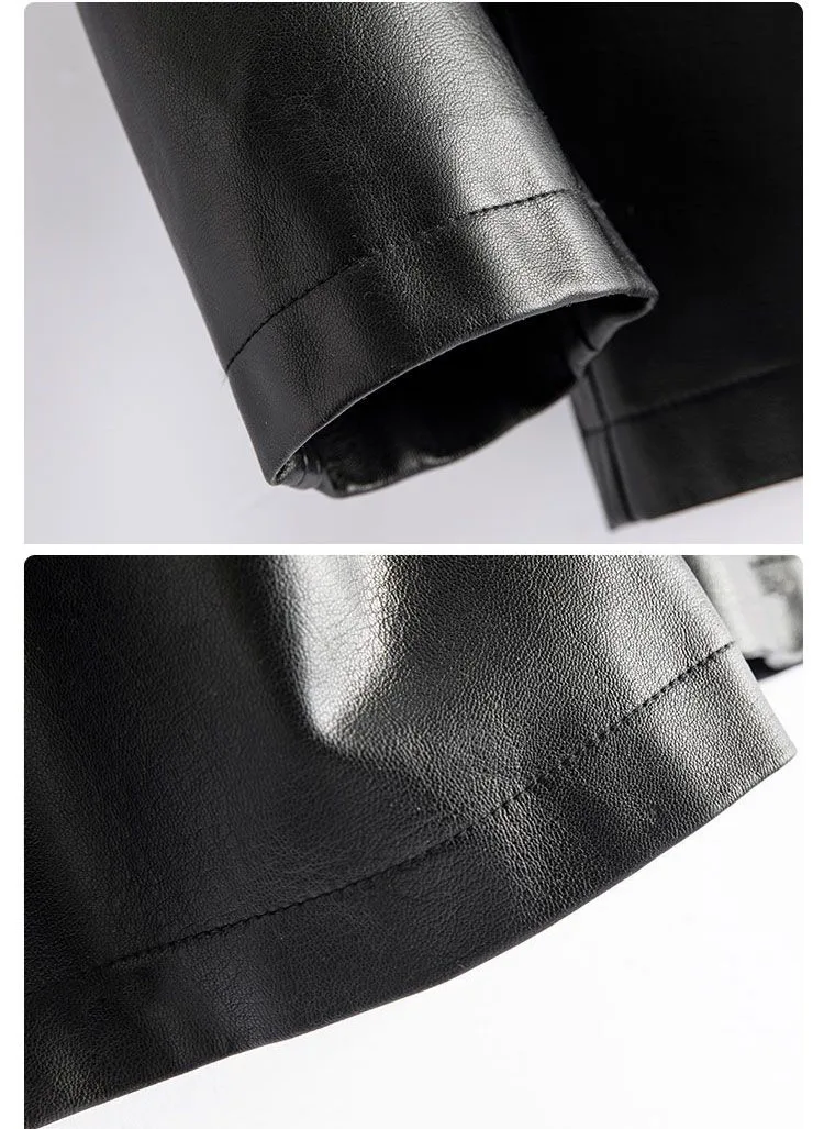 Fashion Sheepskin Jackets Women Casual Short Real Leather Coats 2025 New Long Sleeve Covered Button Elastic Waist Jackets Female