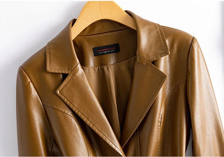 Fashion Sheepskin Jackets Women Casual Short Real Leather Coats 2025 New Long Sleeve Covered Button Elastic Waist Jackets Female