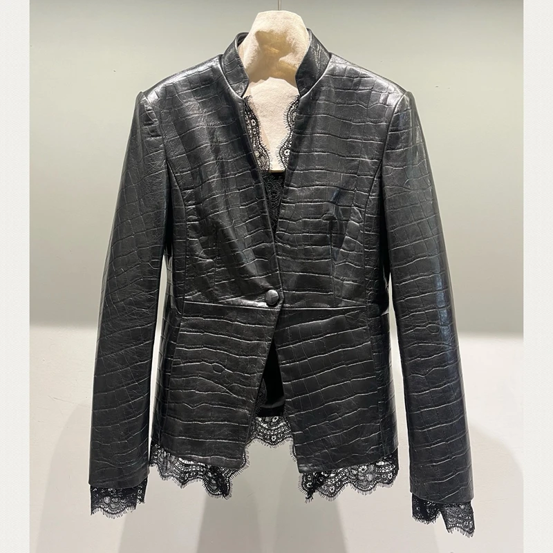 Natural Lambskin Leather Jacket for Women, 100% Genuine leather Sheepskin Leather Women Coat, Long Sleeves,H829
