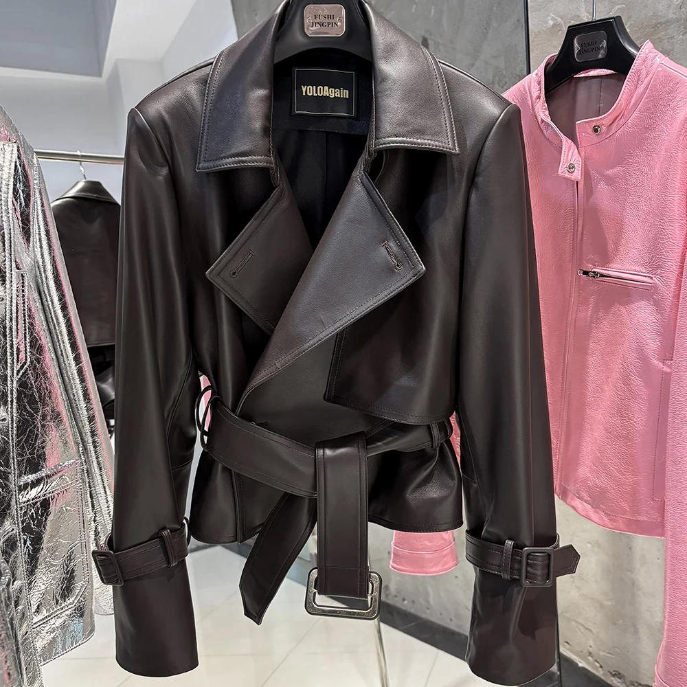 YOLOAgain Vintage Real Leather Jacket Women Genuine Sheepskin Leather Jacket Female
