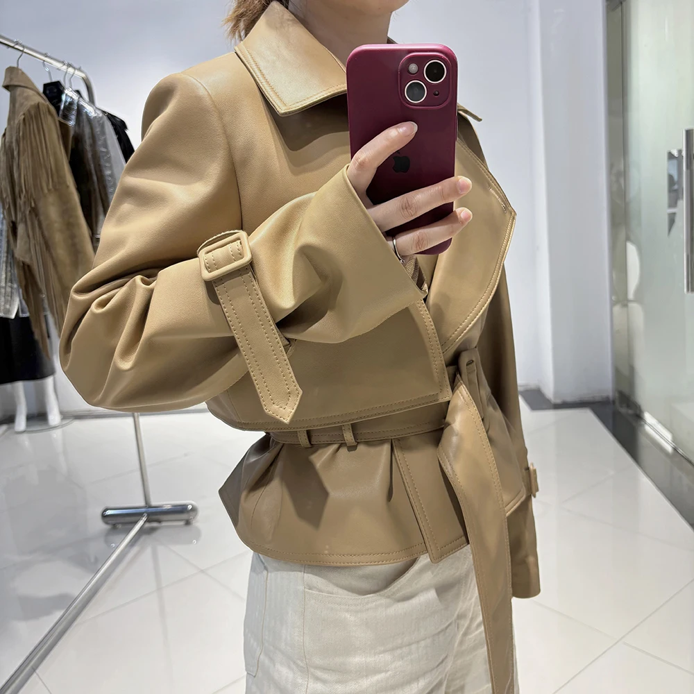 YOLOAgain Vintage Real Leather Jacket Women Genuine Sheepskin Leather Jacket Female