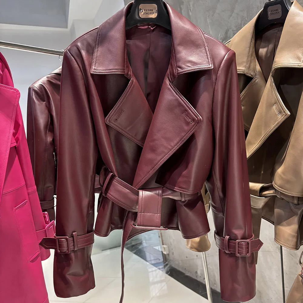 YOLOAgain Vintage Real Leather Jacket Women Genuine Sheepskin Leather Jacket Female