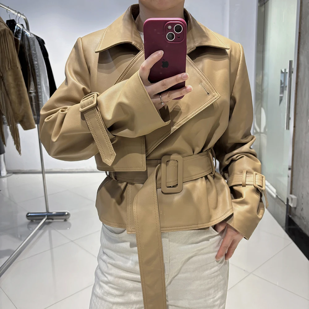 YOLOAgain Vintage Real Leather Jacket Women Genuine Sheepskin Leather Jacket Female