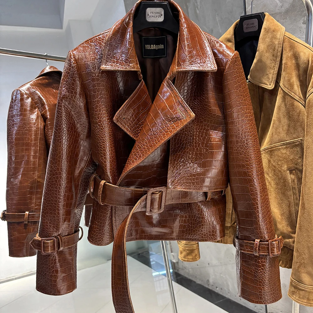 YOLOAgain Vintage Real Leather Jacket Women Genuine Sheepskin Leather Jacket Female