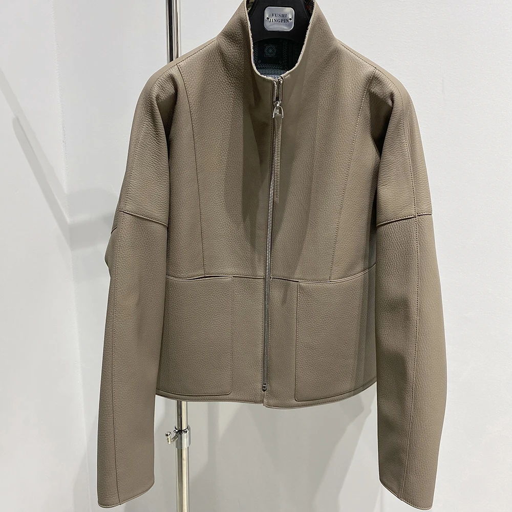 YOLOAgain Real Leather Jacket Women Genuine Sheepskin Oversized Leather Coat