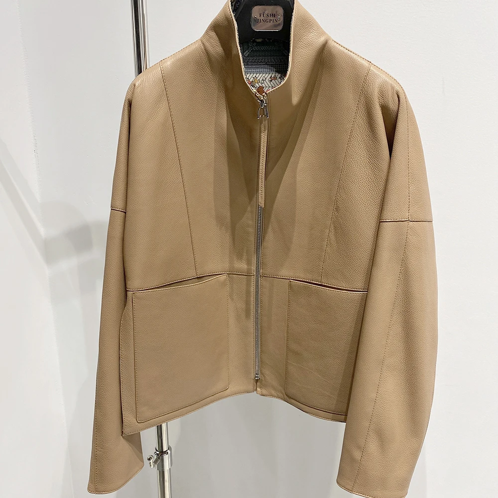 YOLOAgain Real Leather Jacket Women Genuine Sheepskin Oversized Leather Coat