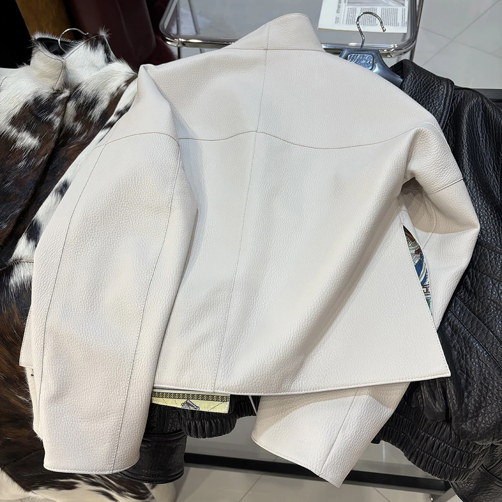 YOLOAgain Real Leather Jacket Women Genuine Sheepskin Oversized Leather Coat