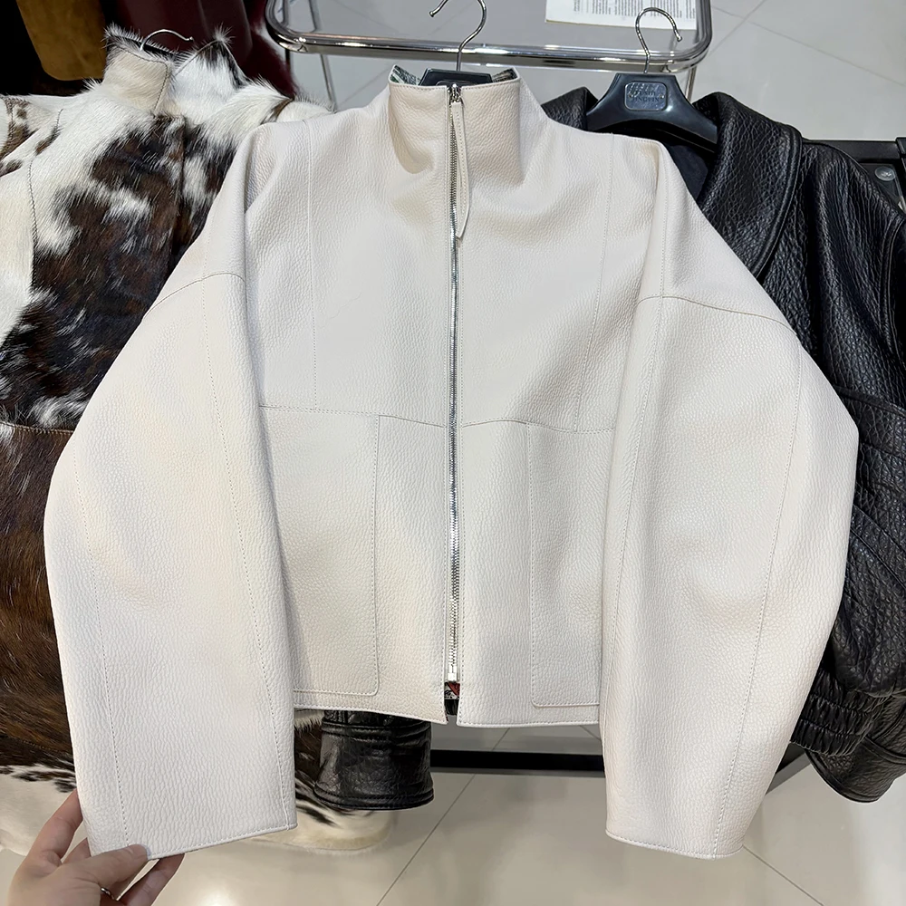 YOLOAgain Real Leather Jacket Women Genuine Sheepskin Oversized Leather Coat
